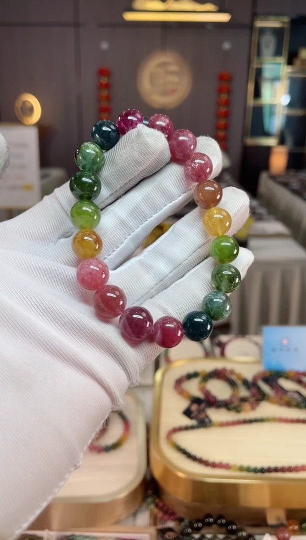未镶嵌老矿碧玺彩虹单圈手串10mm+碧玺xion多样性发一条