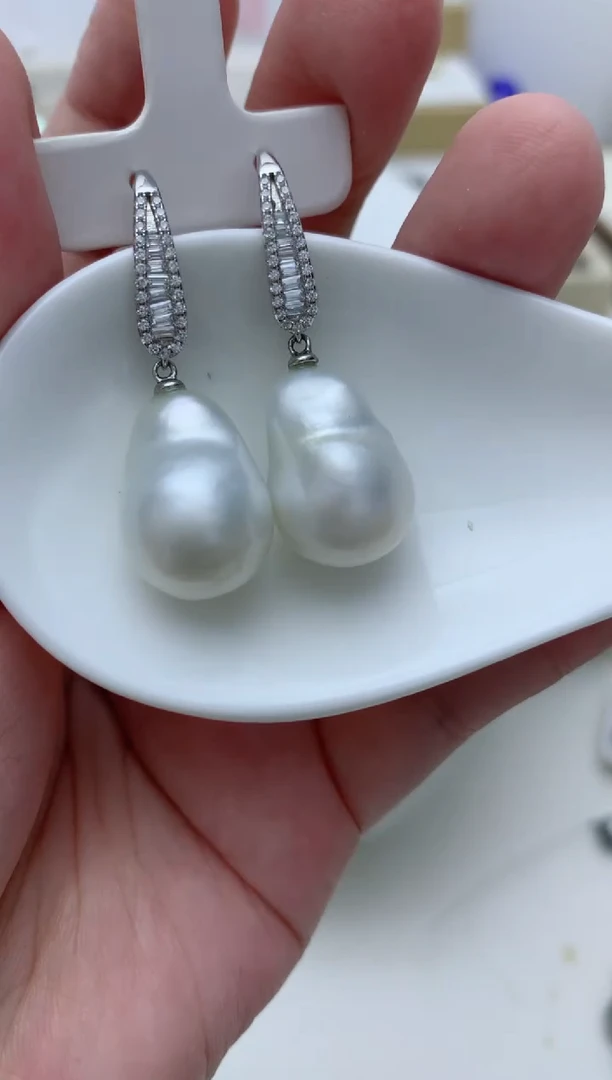 银S925镶嵌海水珍珠耳饰e91