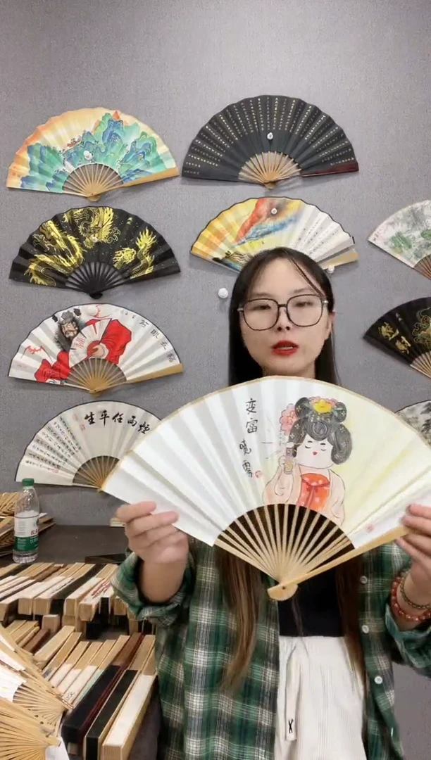 国画8寸玉竹-纯手绘-文玩折扇（默认粘好）