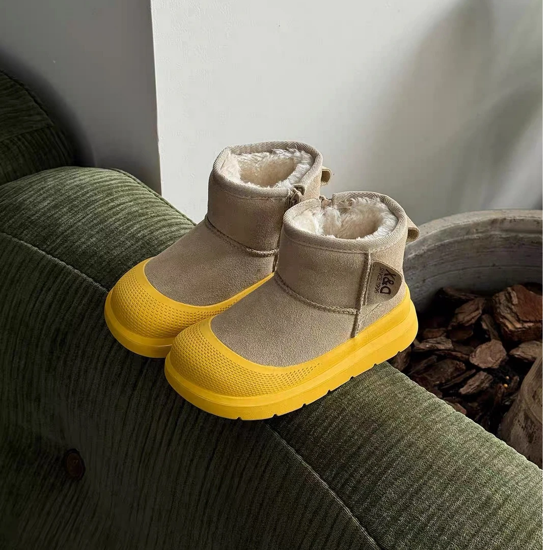 ABC真皮儿童雪地靴2025冬季新款保暖男童鞋韩版加绒加厚女童棉鞋