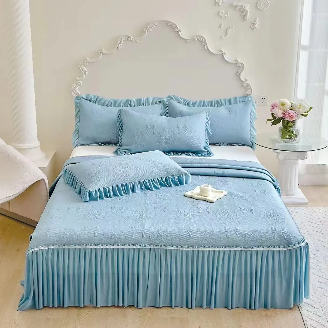 【蝶舞】高分子乙纶软凉席加厚高端三件套夏季空调豆豆冰丝席床裙款