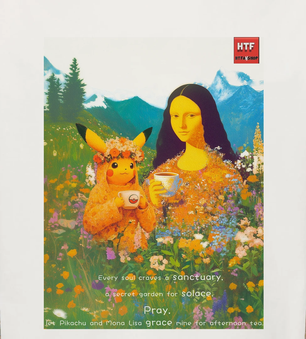 【HT皮卡丘】《蒙娜丽莎和皮卡丘的下午茶》直喷 oversizedT恤 情侣款