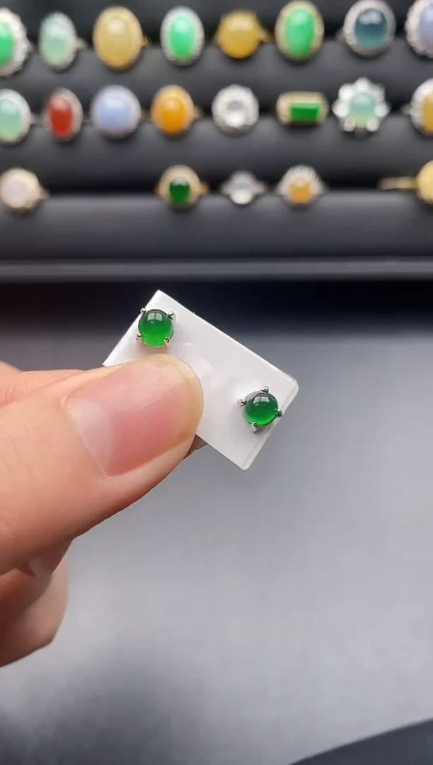 银S925镶嵌翡翠耳饰一物一证一礼盒