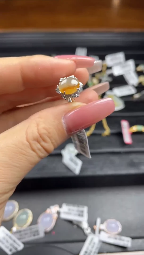 银S925镶嵌戒指翡翠天然翡翠A货