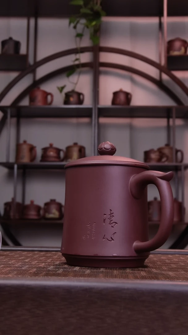 茶杯紫砂手工刻绘清心杯4只