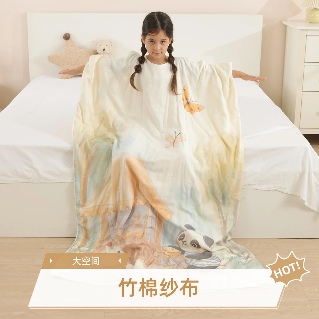 婴儿春秋睡袋大童纱布儿童防踢被宝宝夏季薄款四层竹棉四季通用款