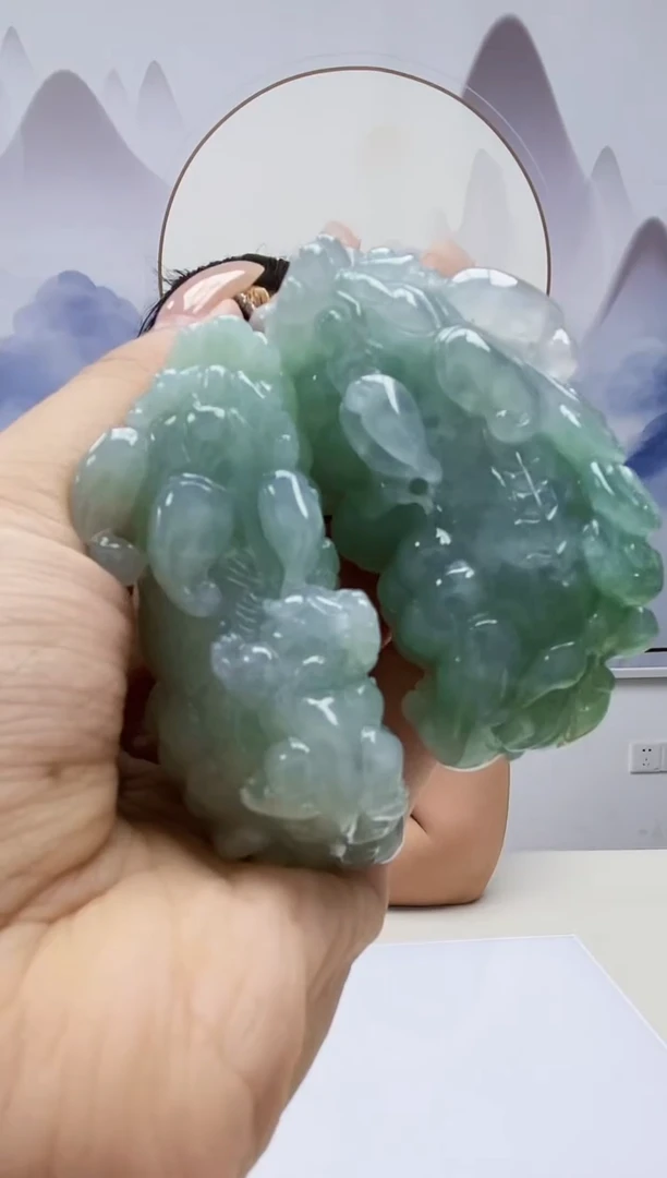 定制翡翠未镶嵌4902xx-毛货挂件一对65