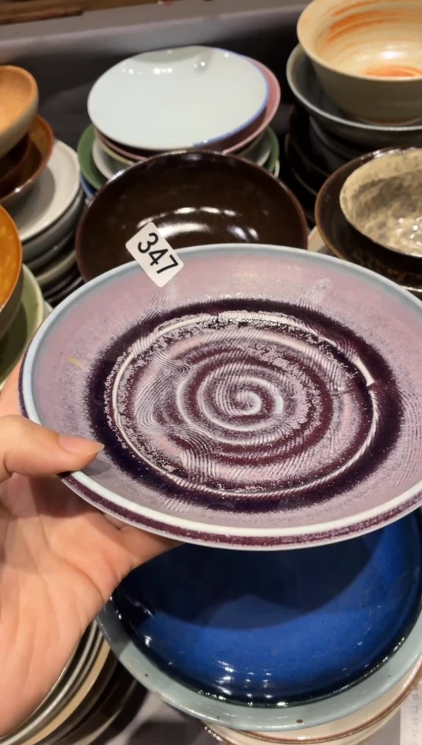 瓷片C****G347微瑕手工窑变结晶盘1只