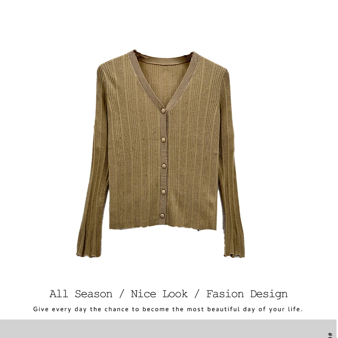 333 大码木耳边v领显瘦开衫春韩版纯欲风软糯舒适长袖上衣女#9083