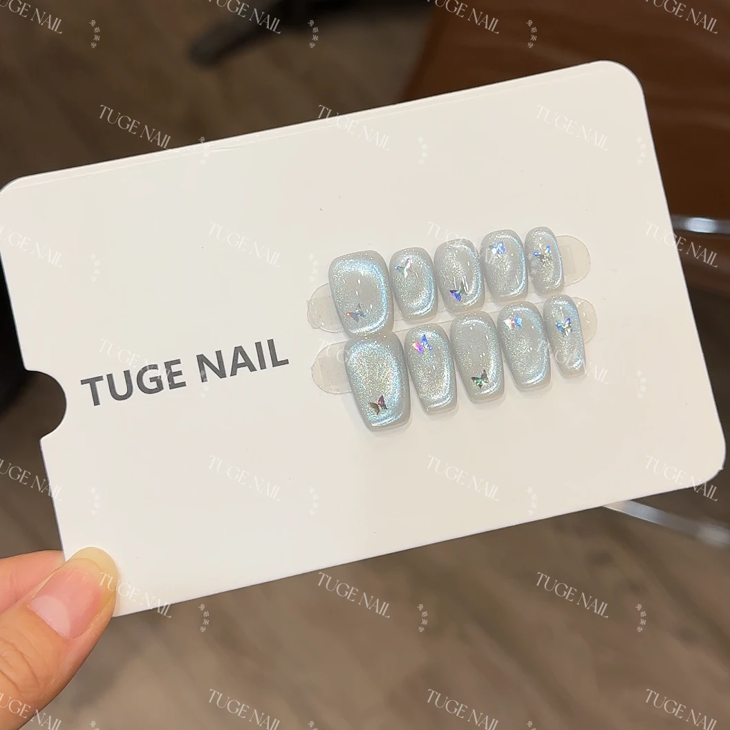 TugeNail “蓝朋友” 渐变水晶猫眼美甲气质简约手工穿戴甲TGN418