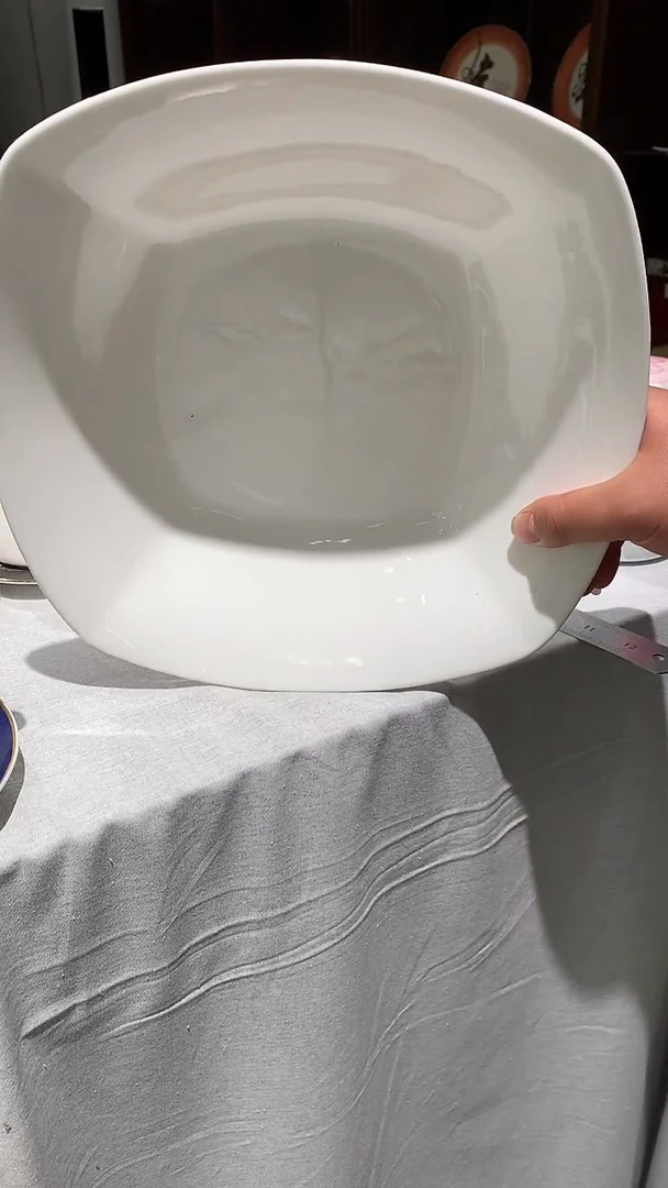 12英寸方碗白瓷隆达骨质瓷底标