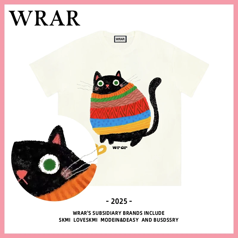 【小肥猫】新品动物系列透气宽松T恤圆领慵懒风可爱百搭