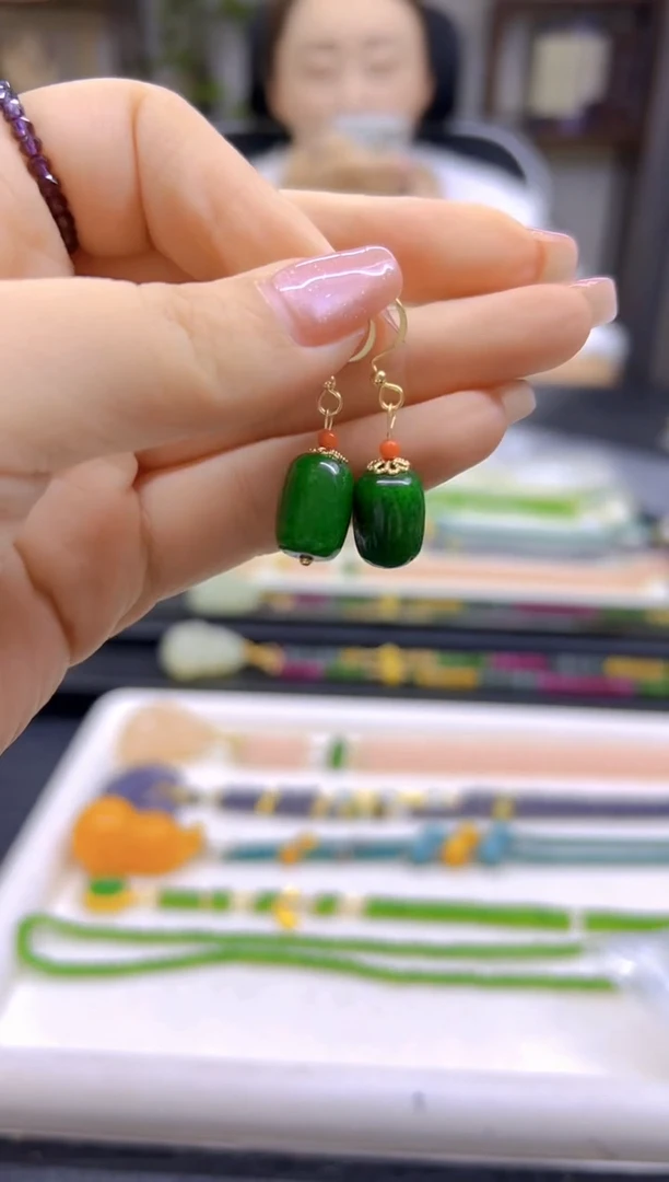 翡翠14K金镶嵌耳饰DIY款E772
