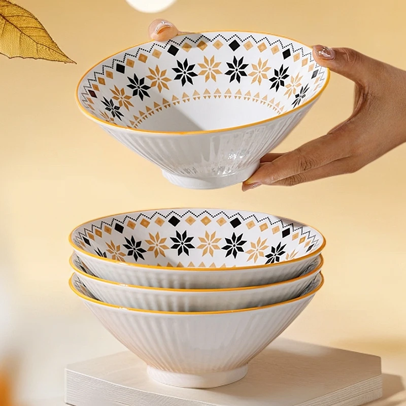 【陶园春】波西米亚7英寸斗笠面碗4只装高温釉下彩陶瓷大号吃饭碗