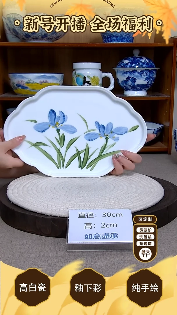 盘【陶源造】景德镇手绘釉下彩陶瓷餐具