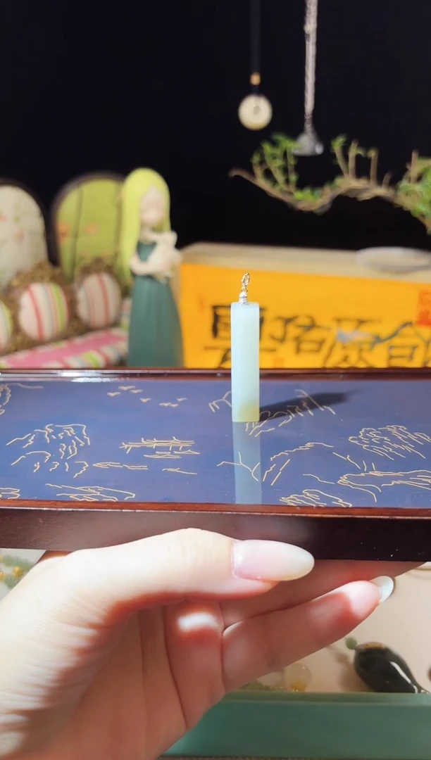 吊坠(不含链)银S925镶嵌和田玉天然和田玉且莫蓝印章