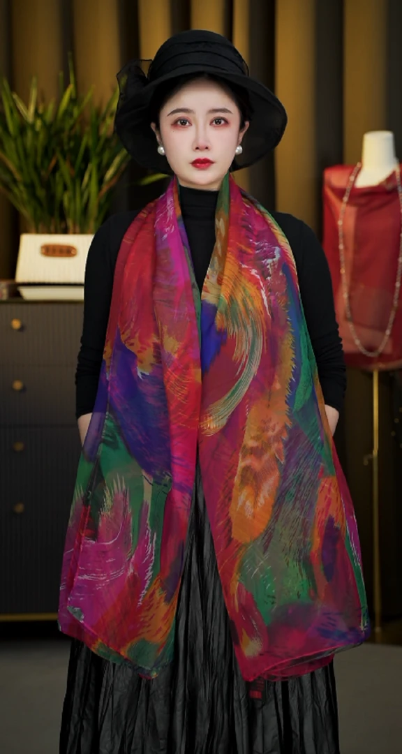 1-69七彩羽毛 云朵纱130x180左右丝巾沙滩巾