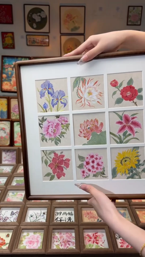 国画繁花盛景九宫格 手绘国画38