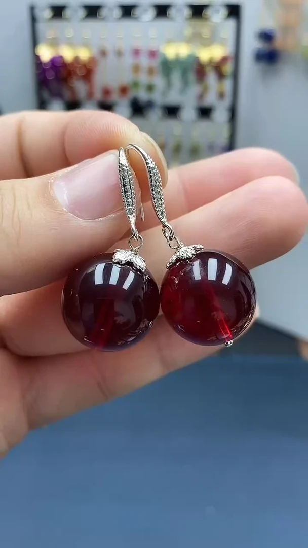 【闪购商品】血珀耳饰银S925镶嵌尺寸18mmW2