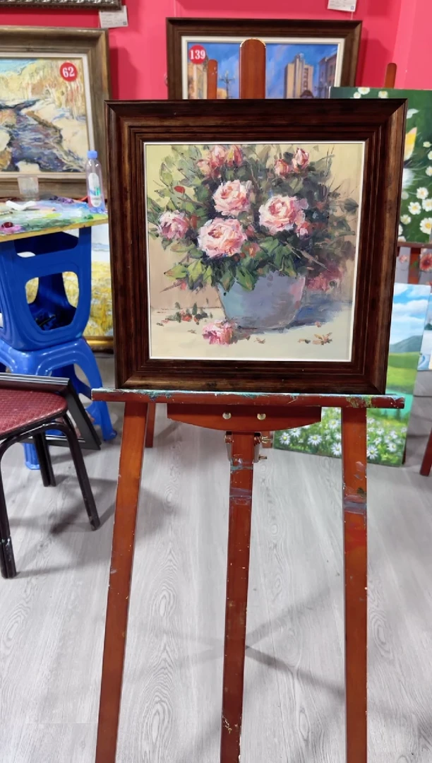 油画俄罗斯手绘油画作品《印象玫瑰  》39x39 带外框