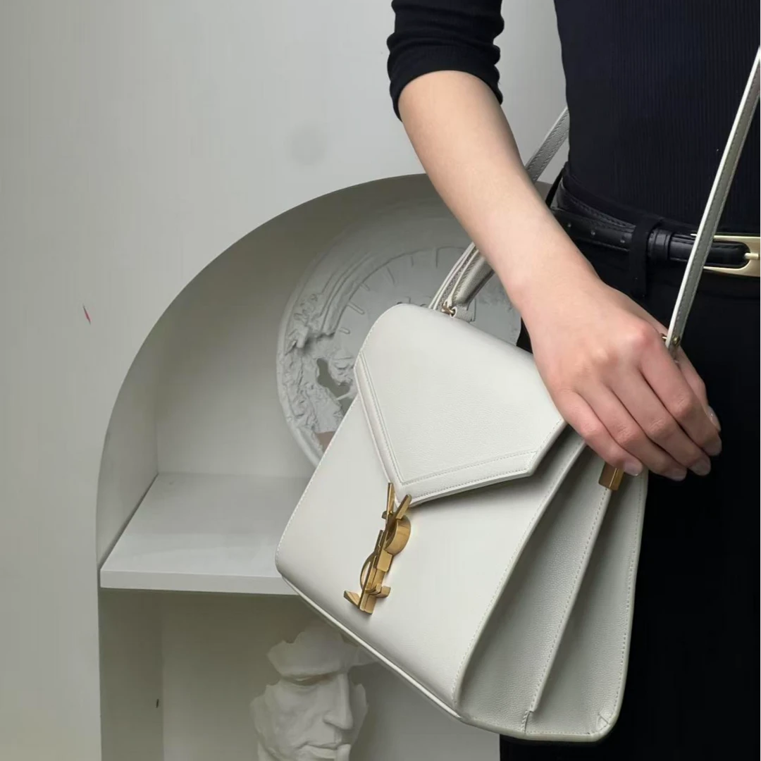 99新 YSL/圣罗兰 cassandra中号手提鱼子酱白金/严选