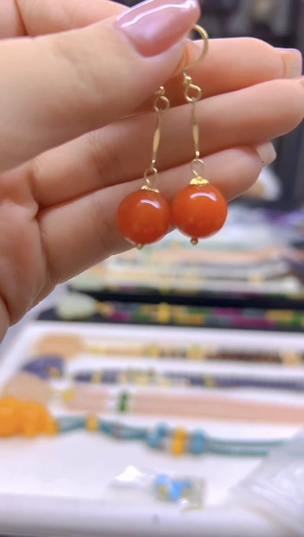 翡翠14K金镶嵌耳饰DIY款E565