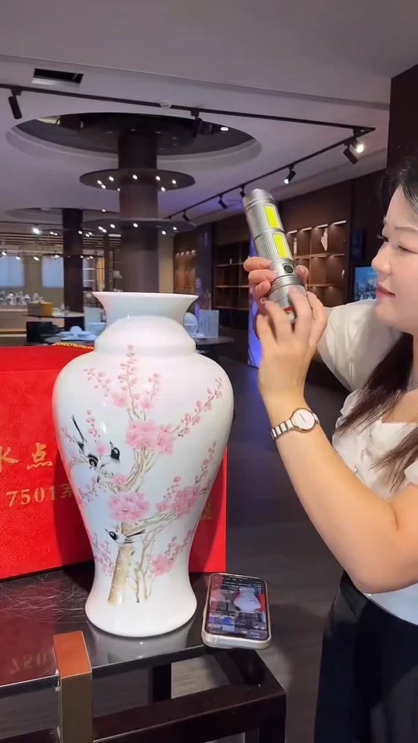 摆件胡晶水点桃花广口梅瓶