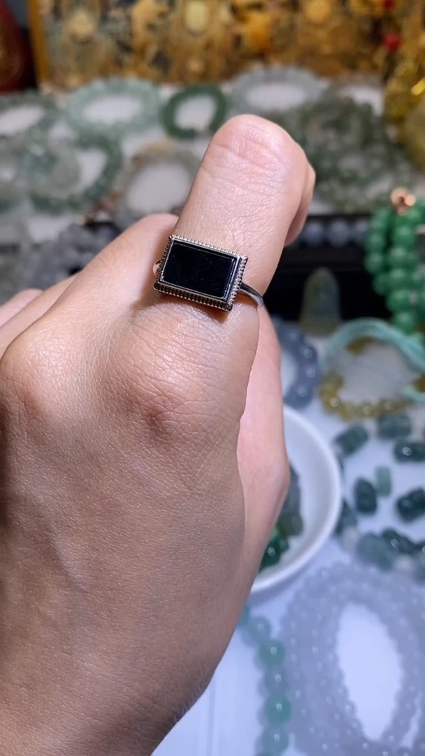 合金戒指翡翠天然翡翠a货 墨翠