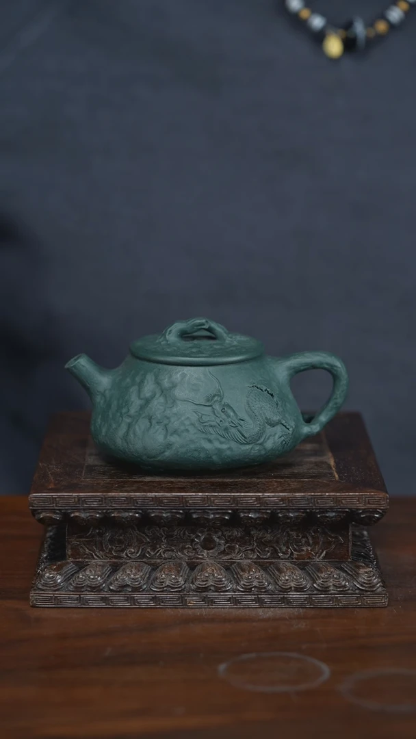 【闪购商品】紫砂茶壶隐龙石瓢 150cc 民国绿泥