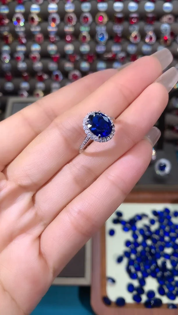 戒指蓝宝石银S925镶嵌810白