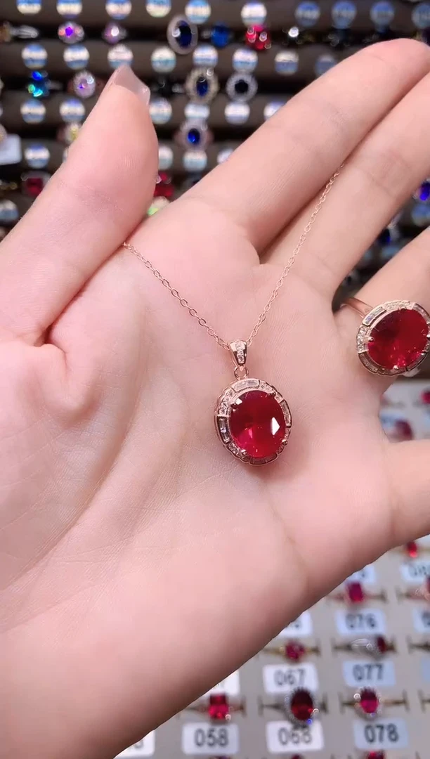 银S925镶嵌颈饰红宝石1012玫瑰金