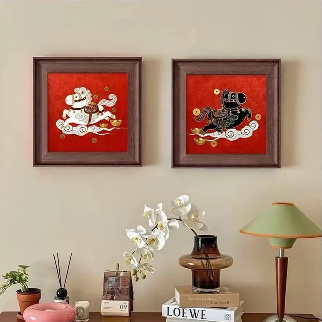 马上有钱招财客厅装饰画新年餐厅挂画高级感卧室玄关斗柜桌面摆画