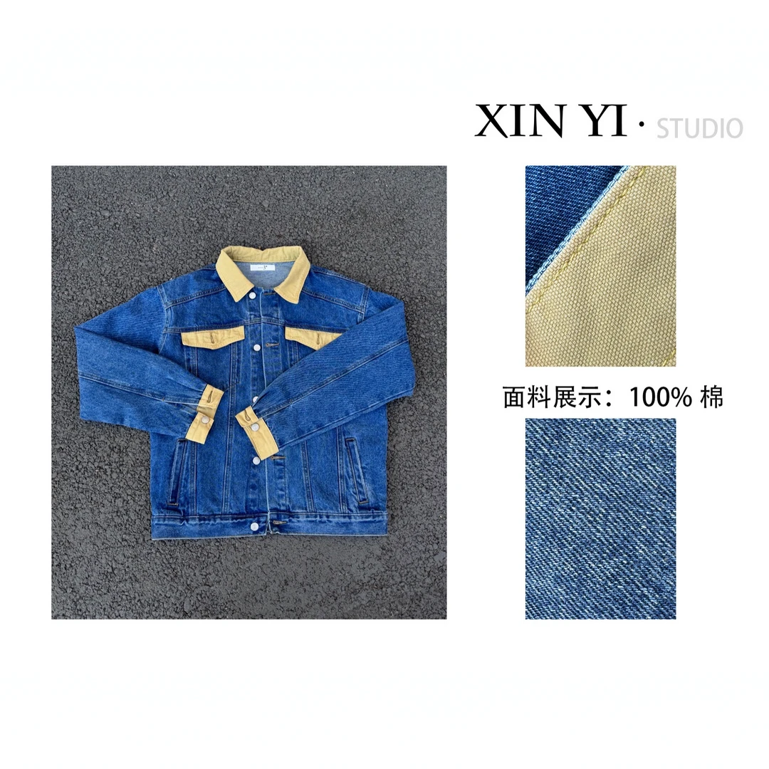 Xinyi【摩登】早春设计感显瘦酷飒小众翻领牛仔外套-100%纯棉韩版