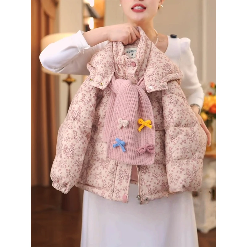 女童棉服冬装2025新款洋气儿童羽绒棉衣碎花女孩加厚冬季外套棉袄