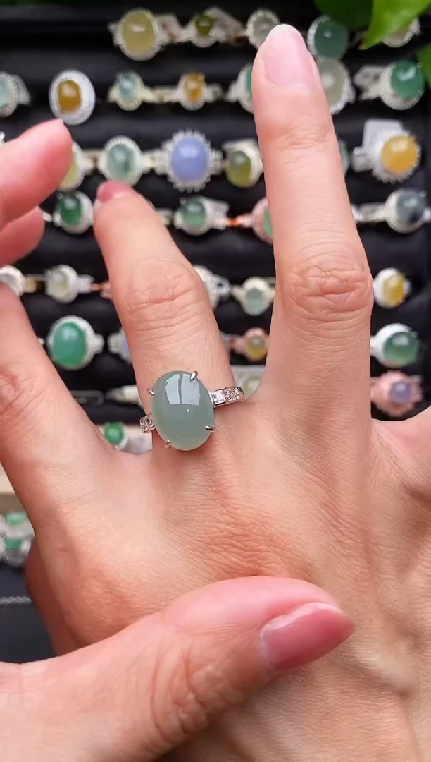 【闪购商品】翡翠戒指银S925镶嵌缅甸天然A货翡翠11   9-6