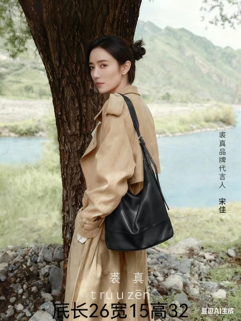 003【宋佳同款】裘真格物塌塌包植鞣牛皮双耳水桶包女大容量通勤包