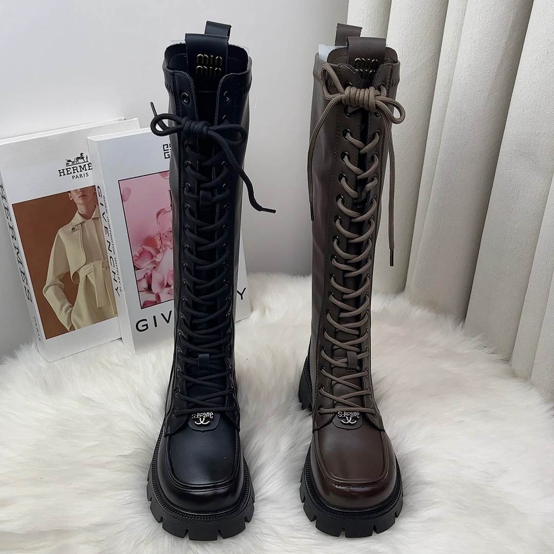 时装靴胖mm粗腿靴子小个子加绒甜辣千金风城市游牧风绑带时尚百搭