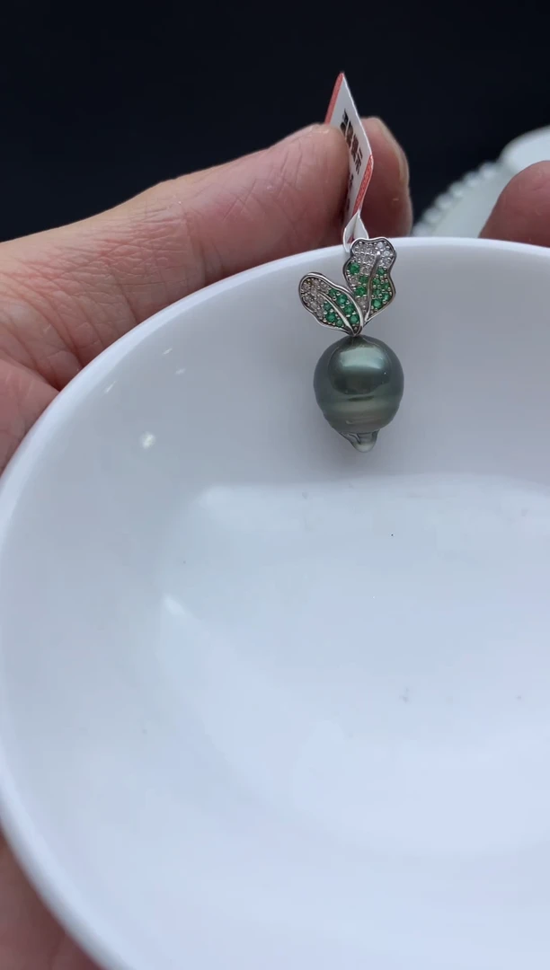 银S925镶嵌FF海水珍珠大溪地吊坠(赠链）