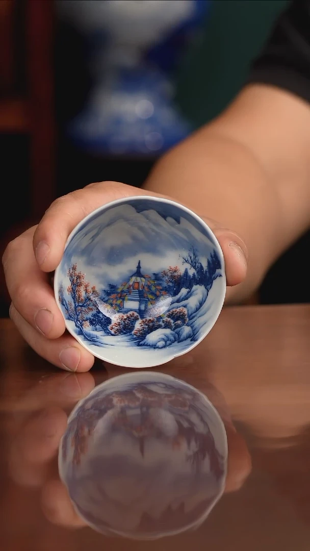 景琳藏青花雪景主人杯