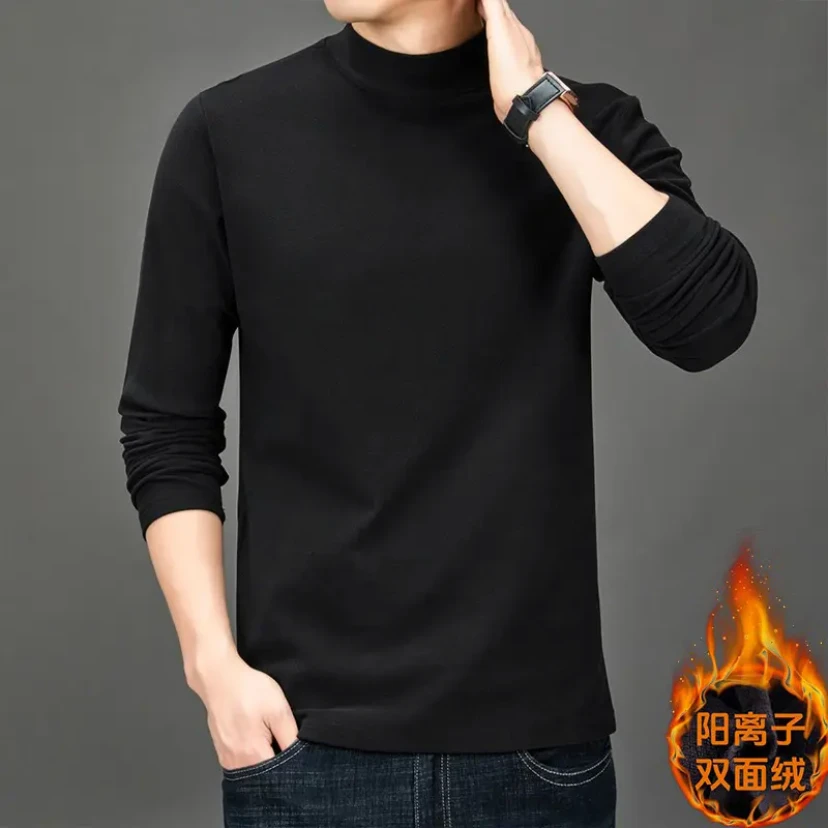 1【一件过冬】加厚半高领打底衫男士长袖2024新款内搭衣服潮牌