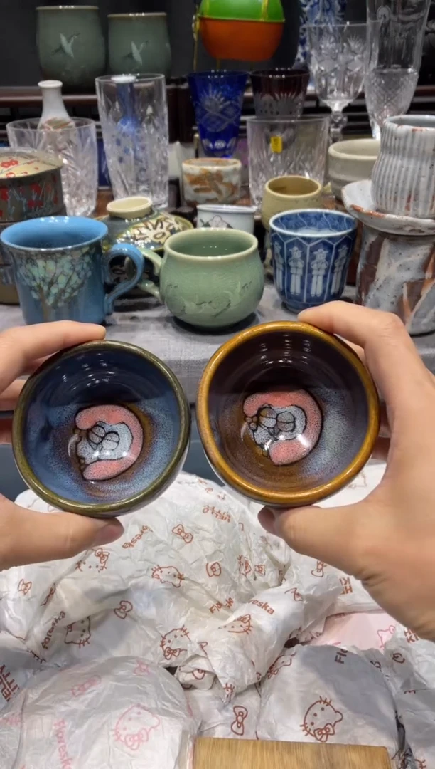 瓷片布引窑猫头鹰对杯