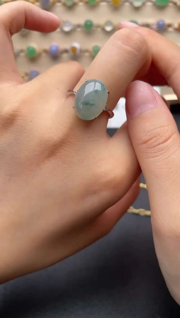 银S925镶嵌戒指翡翠一物一证一礼盒