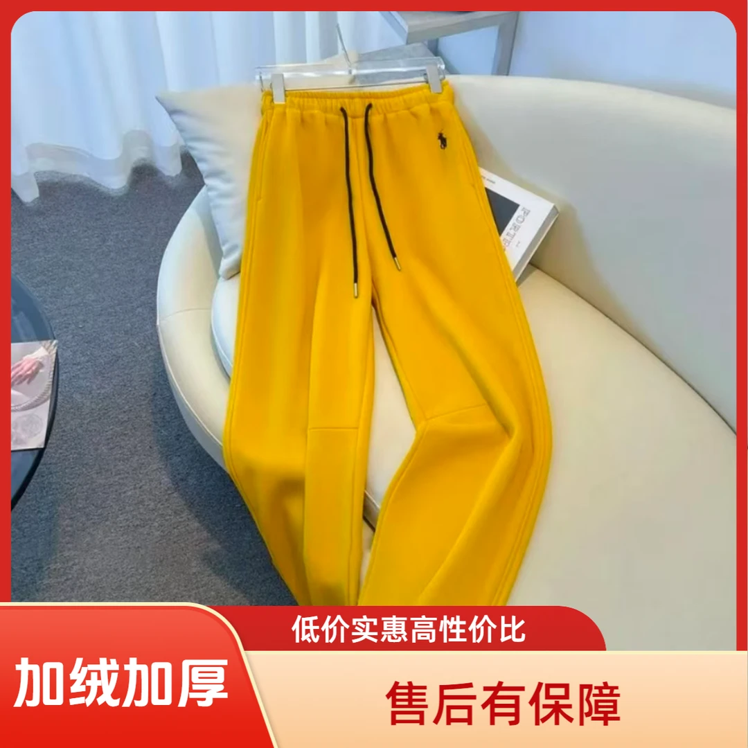 加绒加厚冬季大龄女裤抽绳高腰显瘦小狗刺绣宽松阔腿裤#126