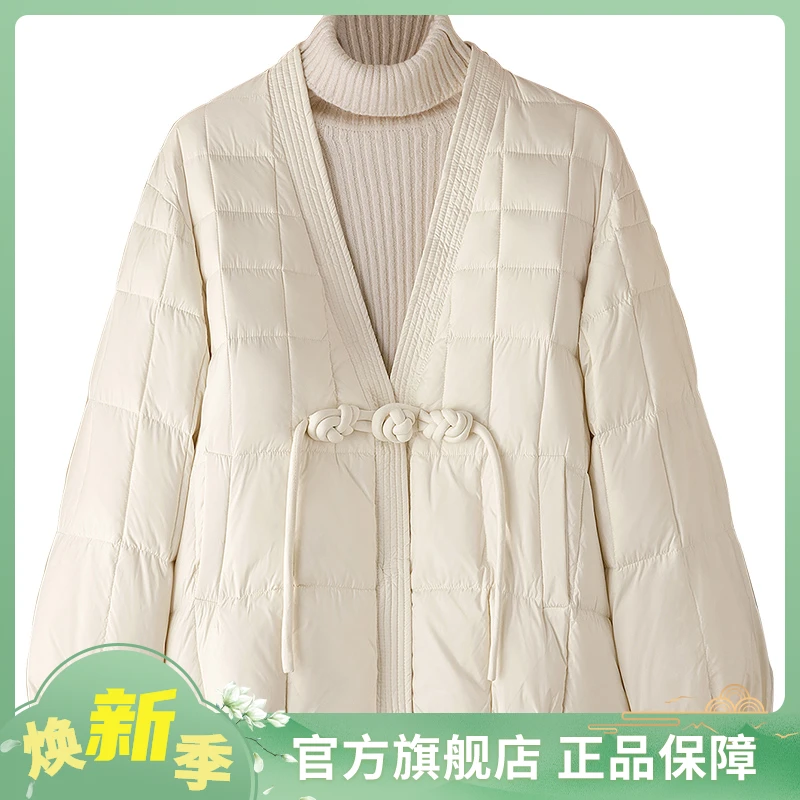 2024冬装新款女纯色宽松盘扣长袖外套国风90绒羽绒服S44B4819Y