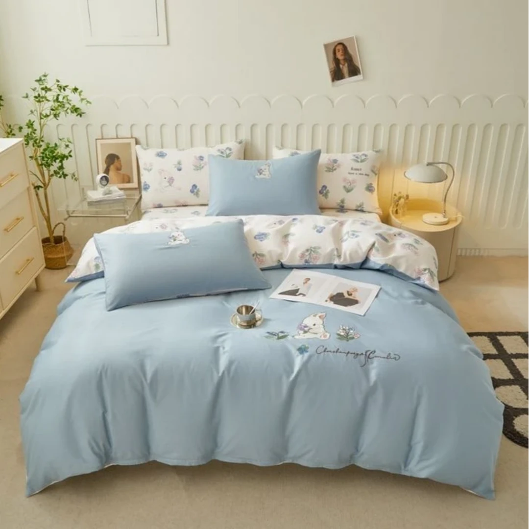 【高货清仓】高端超柔活性印花刺绣纯棉四件套-花丛兔