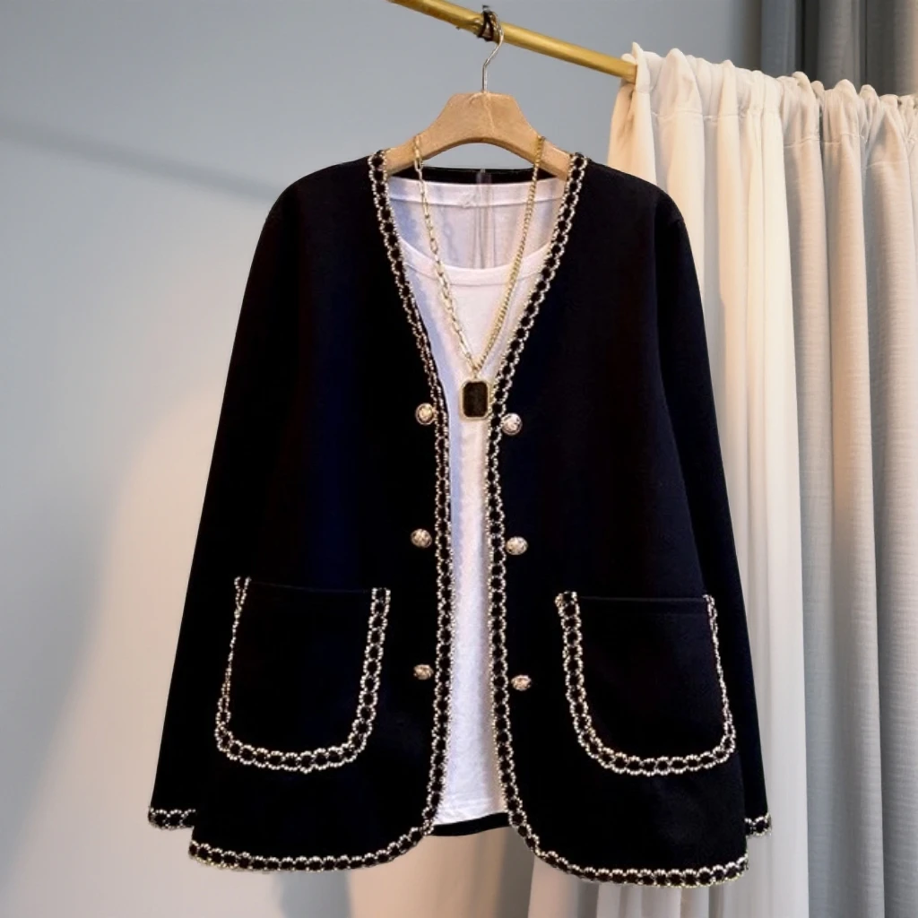 春秋新款大码女装欧货时尚小香风长袖简约开衫外套