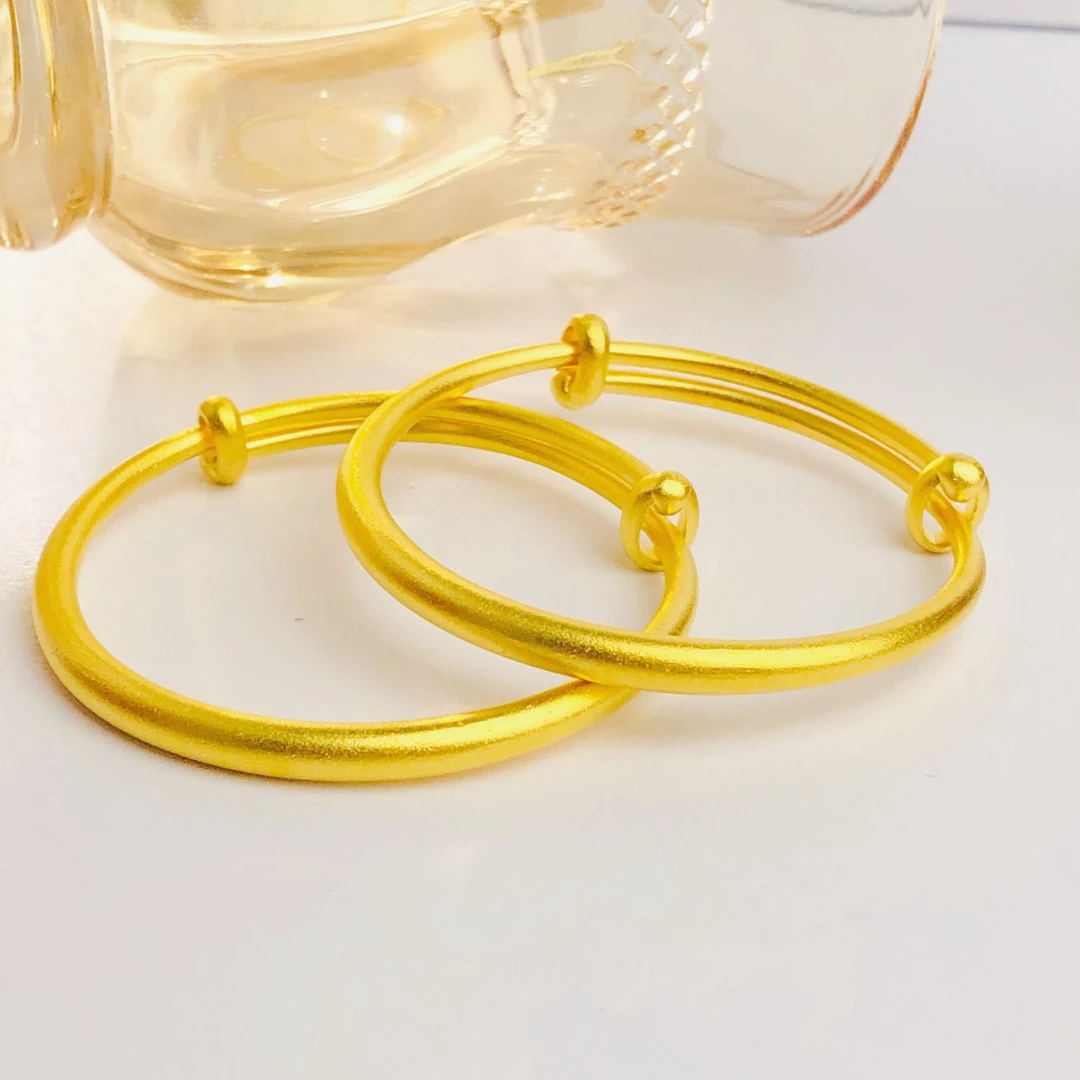 足银手镯 【古法童镯】可推拉不挑圈口磨砂纯手工BB镯宝宝镯经典