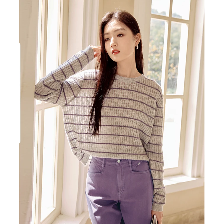 【小北专属】N851114毛衣香影欧若假日风条纹针织衫春新款镂空
