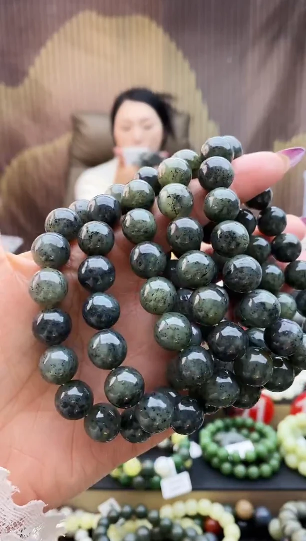 未镶嵌手串和田玉点墨青花12拍一发一