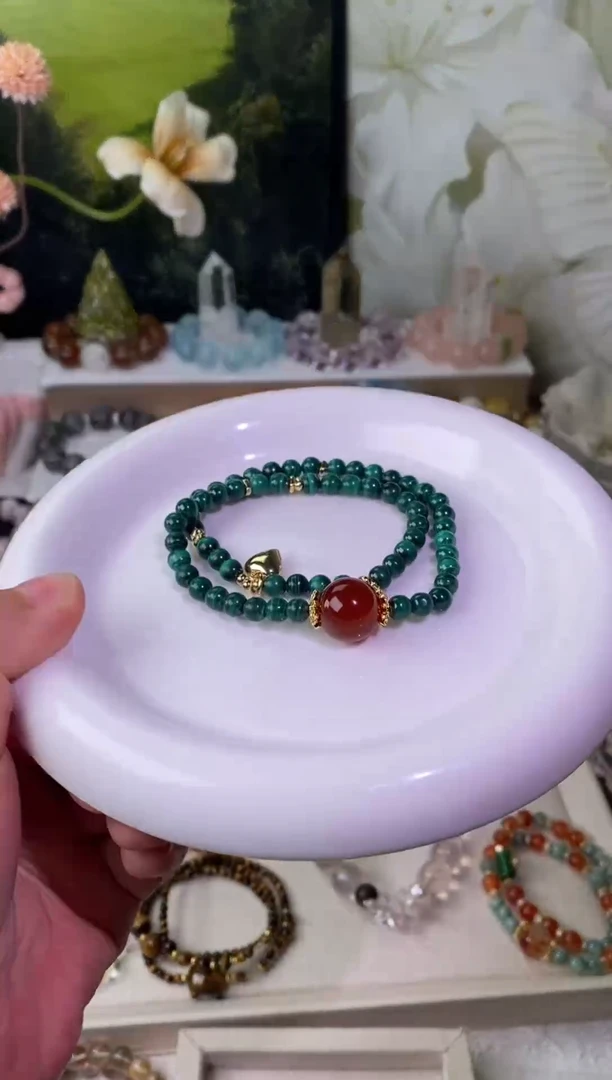 未镶嵌手串水晶孔雀石设计款双圈